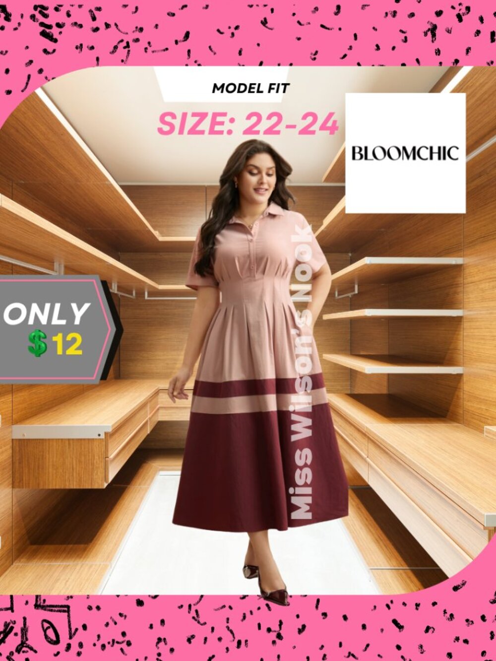 BloomChic Colorblock Collared A-Line Midi Dress - Size 22-24